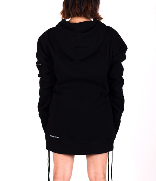 PVYR Black Women West Side-lace Extended Hoodie - Purveyor