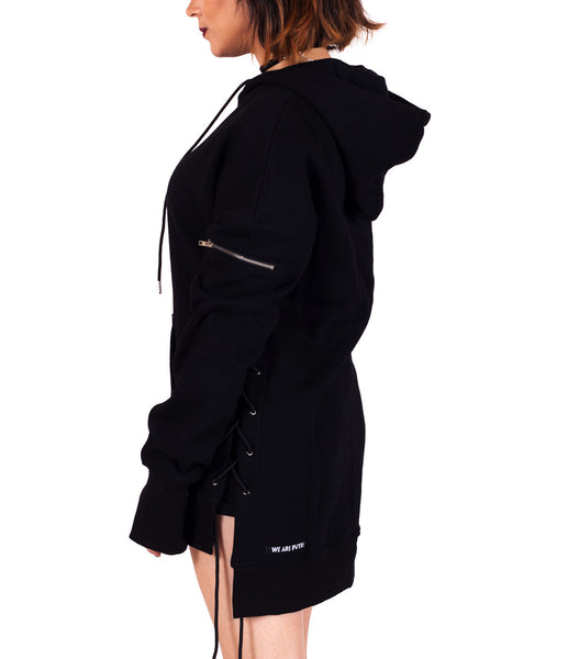 PVYR Black Women West Side-lace Extended Hoodie - Purveyor