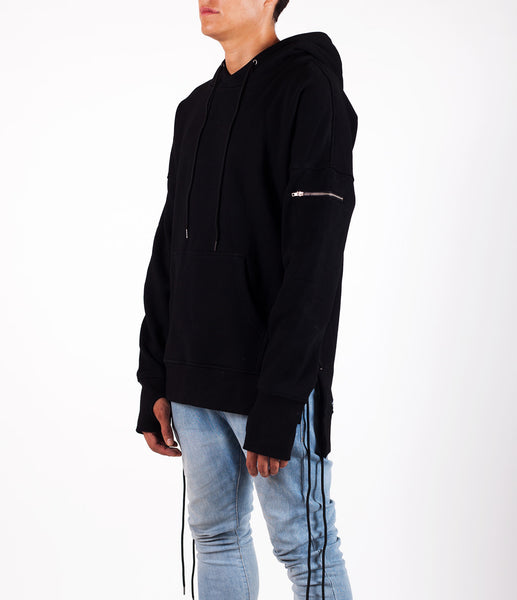 Black West Side-lace Extended Hoodie