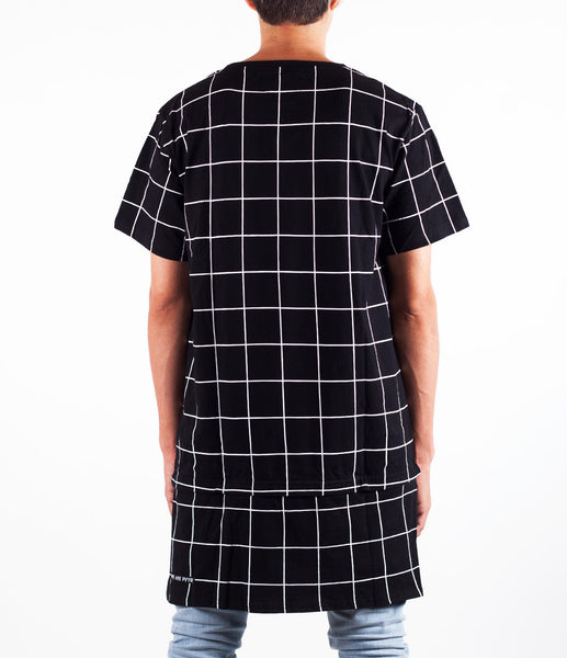 Black w/ White Grid Elon Extended Zip-Hem Shirt