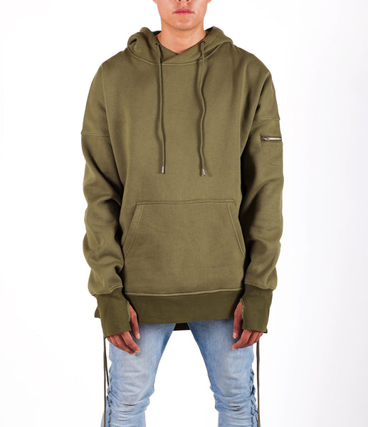 Olive West Side-lace Extended Hoodie