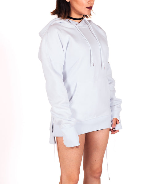 White West Side-lace Extended Hoodie - W